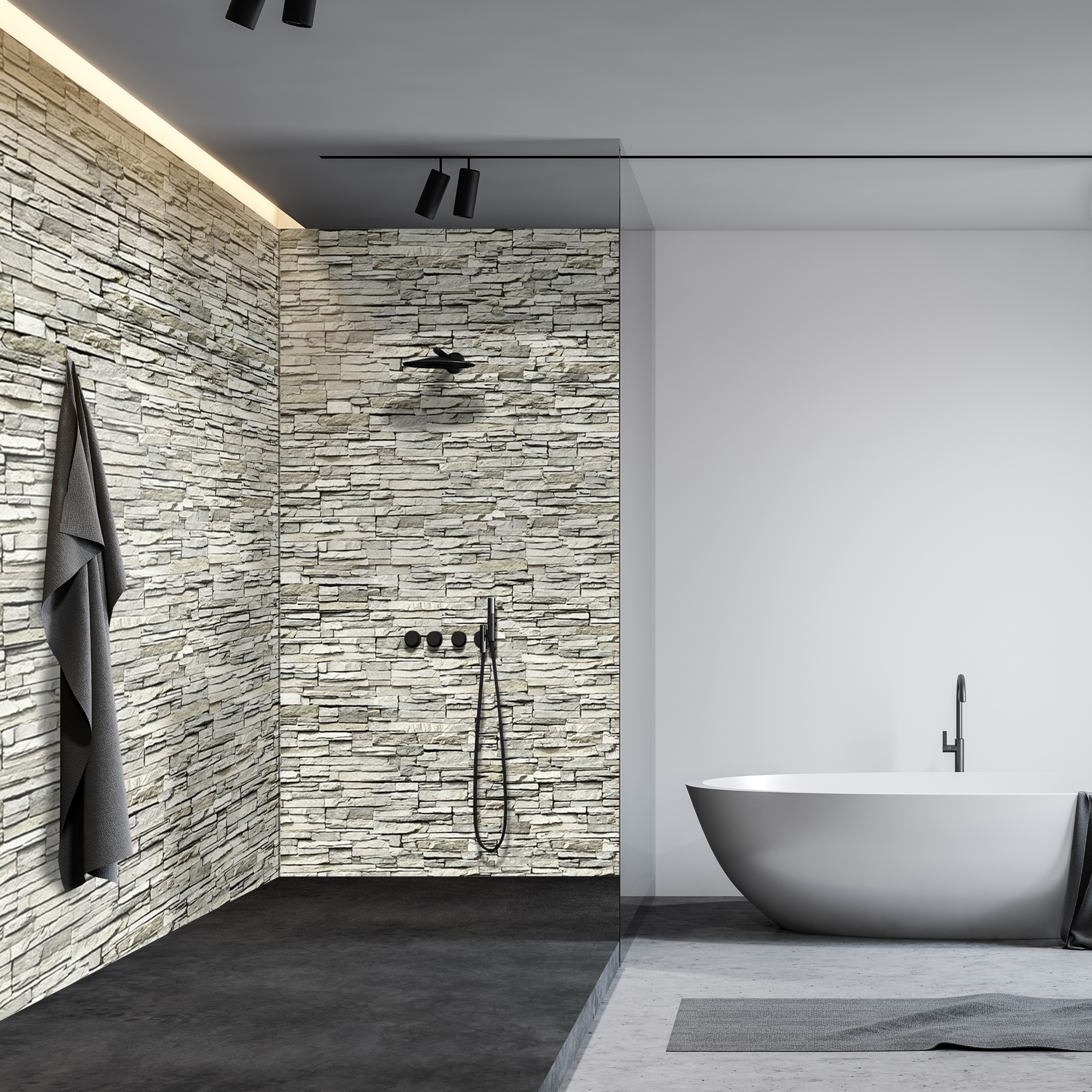 Wandverkleidung Bad Aluverbund - Bruchstein Natur | ALUCOM® Design Interieur Wandverkleidung Bad Aluverbund - Bruchstein Natur | ALUCOM® Design Interieur