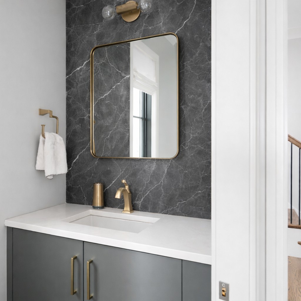 Wandverkleidung Bad Aluverbund - Marmor Dunkel | ALUCOM® Design Interieur