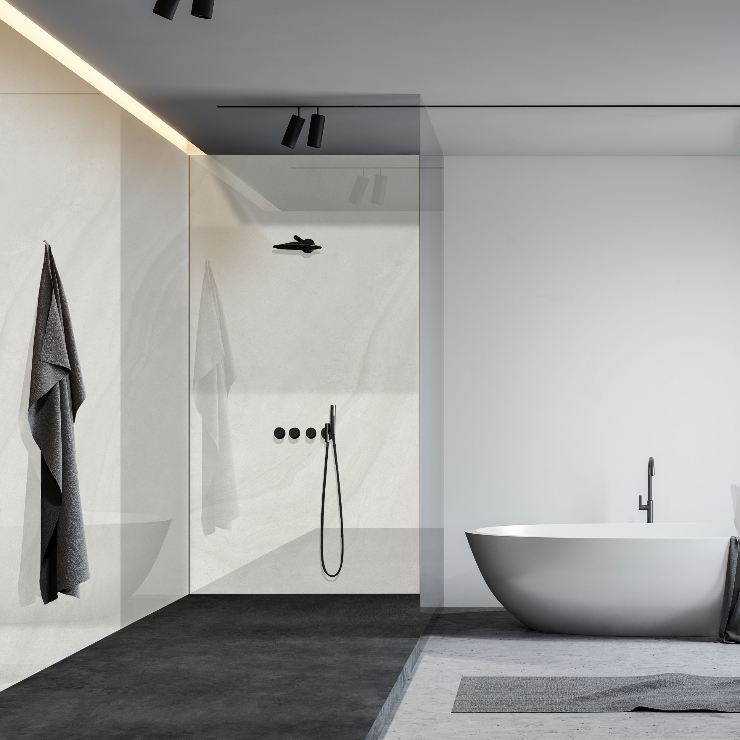 Wandverkleidung Bad Aluverbund - Burgund Weiß Hochglanz | ALUCOM® Design Interieur