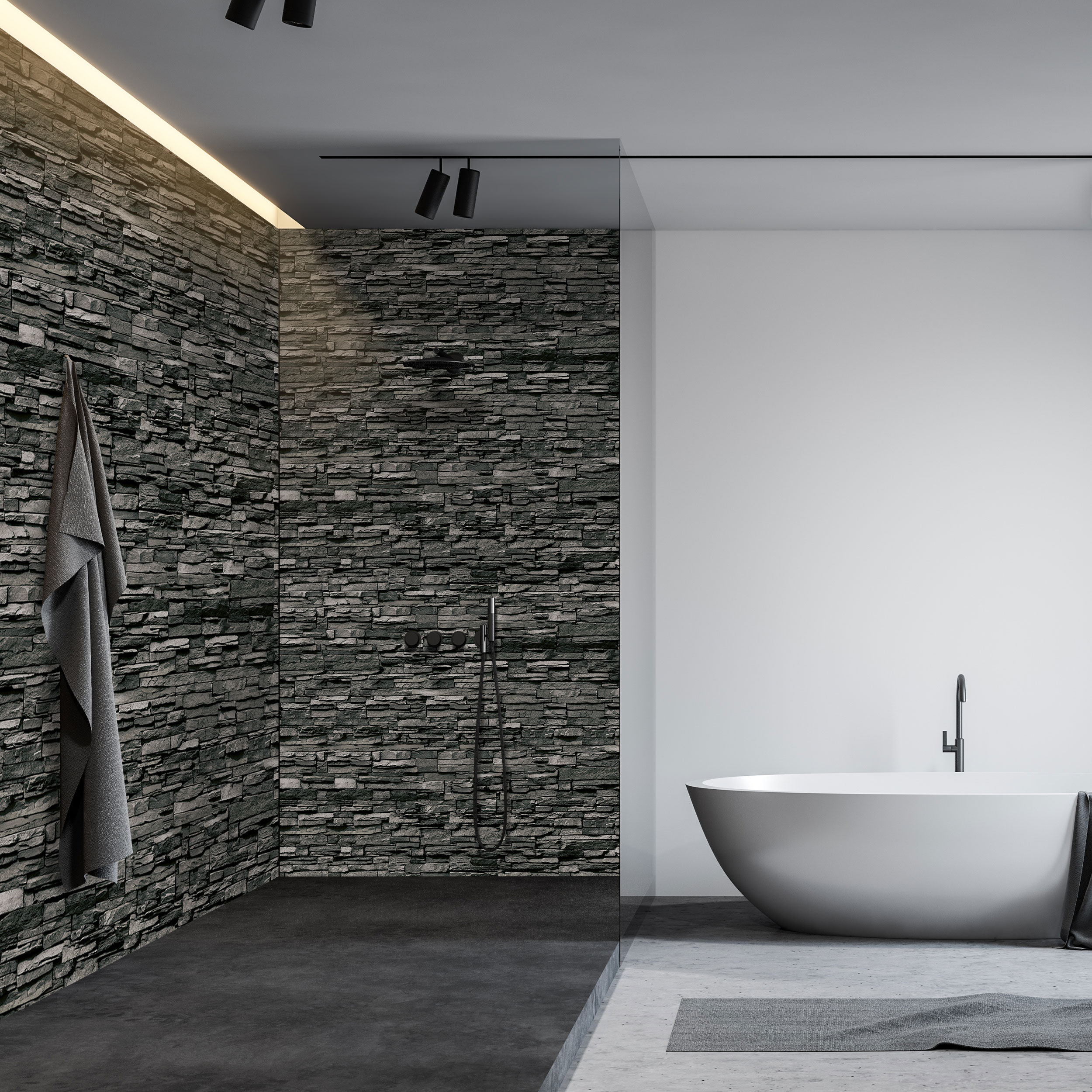 Wandverkleidung Bad Aluverbund - Bruchstein Dunkel | ALUCOM® Design Interieur