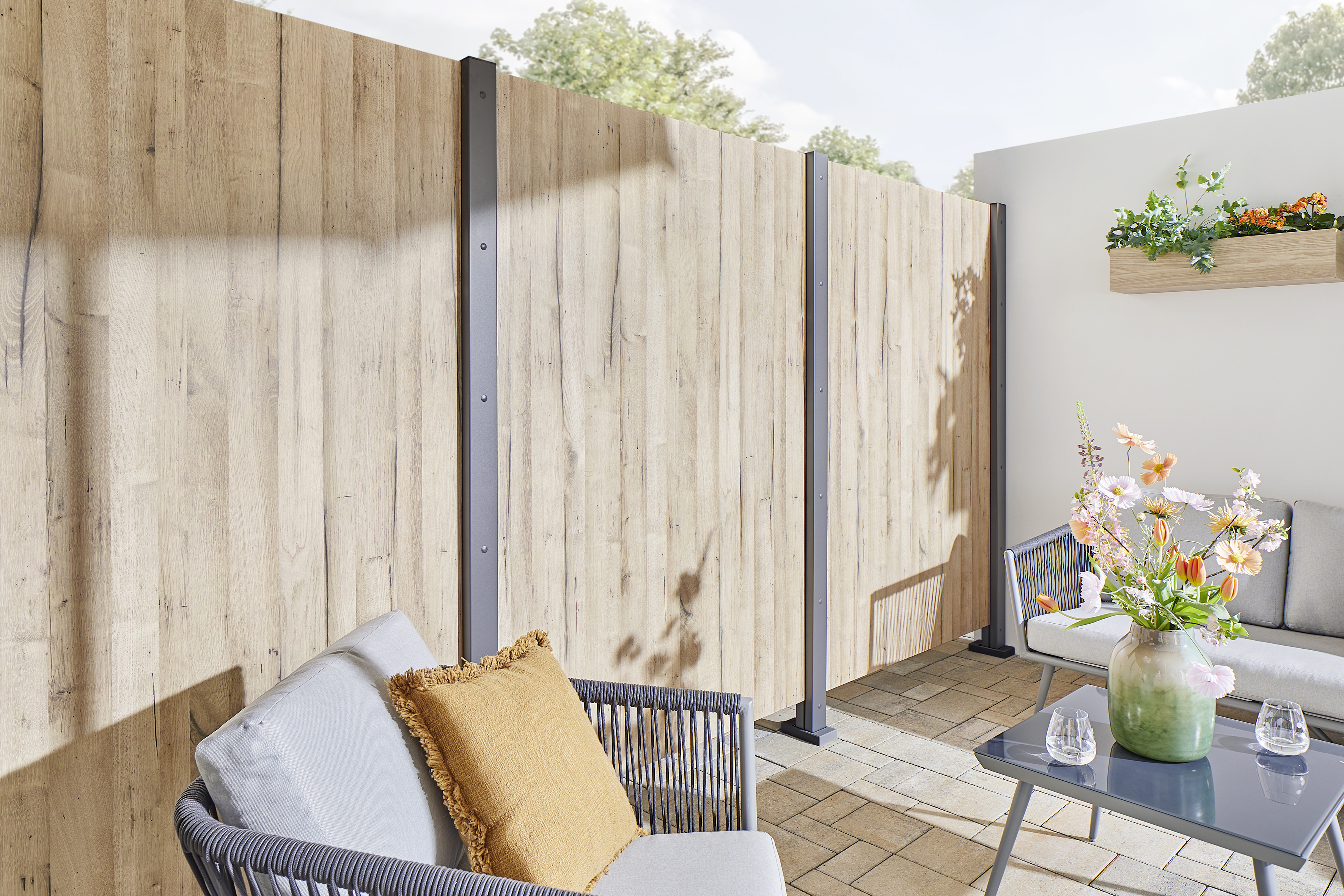 ALUCOM® Sichtschutzzaun modern glatt Holzoptik | Anti Graffiti Beschichtung | Eiche Hell | 1,80 x 1,25 m ALUCOM® Sichtschutzzaun modern glatt Holzoptik | Anti Graffiti Beschichtung | Eiche Hell | 1,80 x 1,25 m
