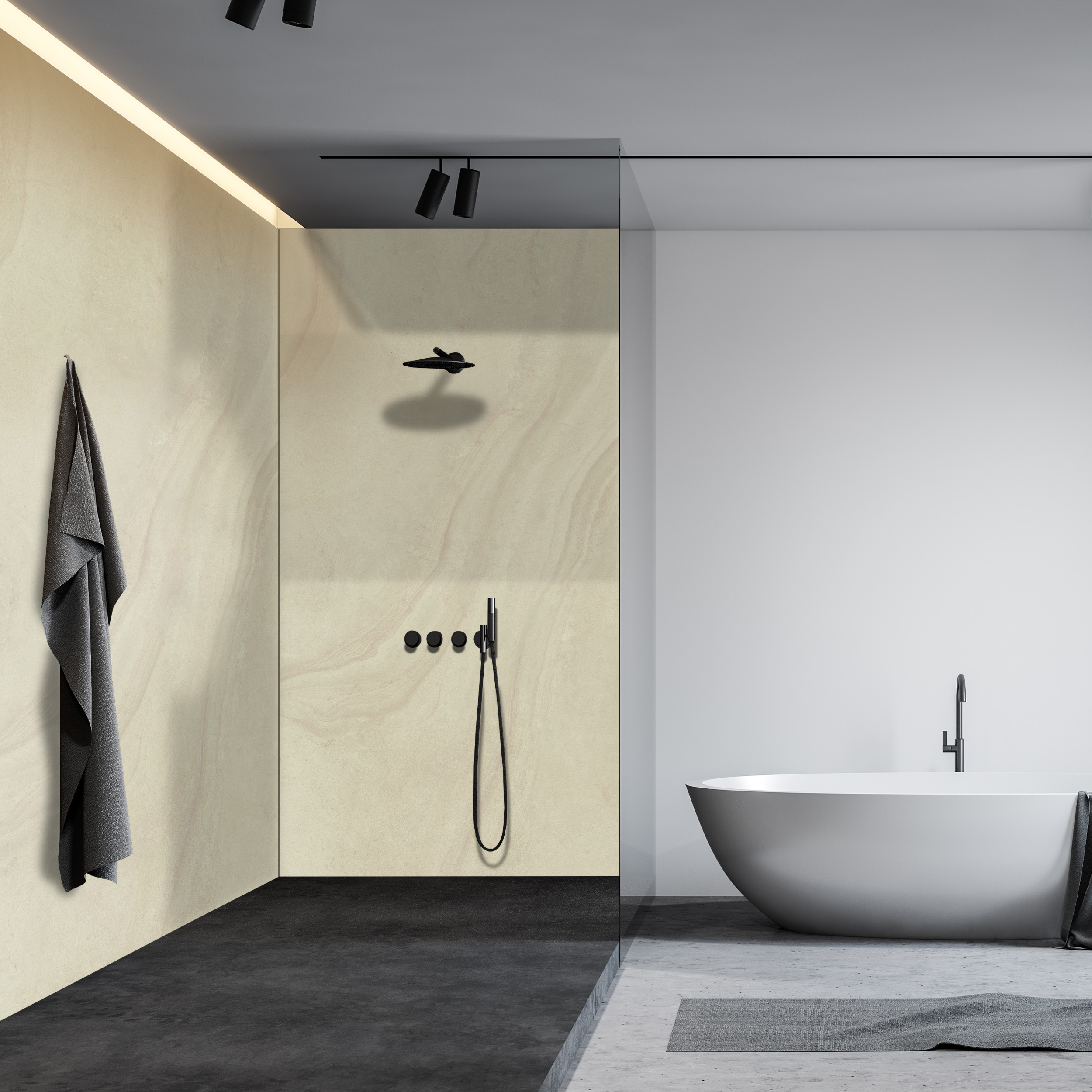 Wandverkleidung Bad Aluverbund - Burgund Beige | ALUCOM® Design Interieur Wandverkleidung Bad Aluverbund - Burgund Beige | ALUCOM® Design Interieur