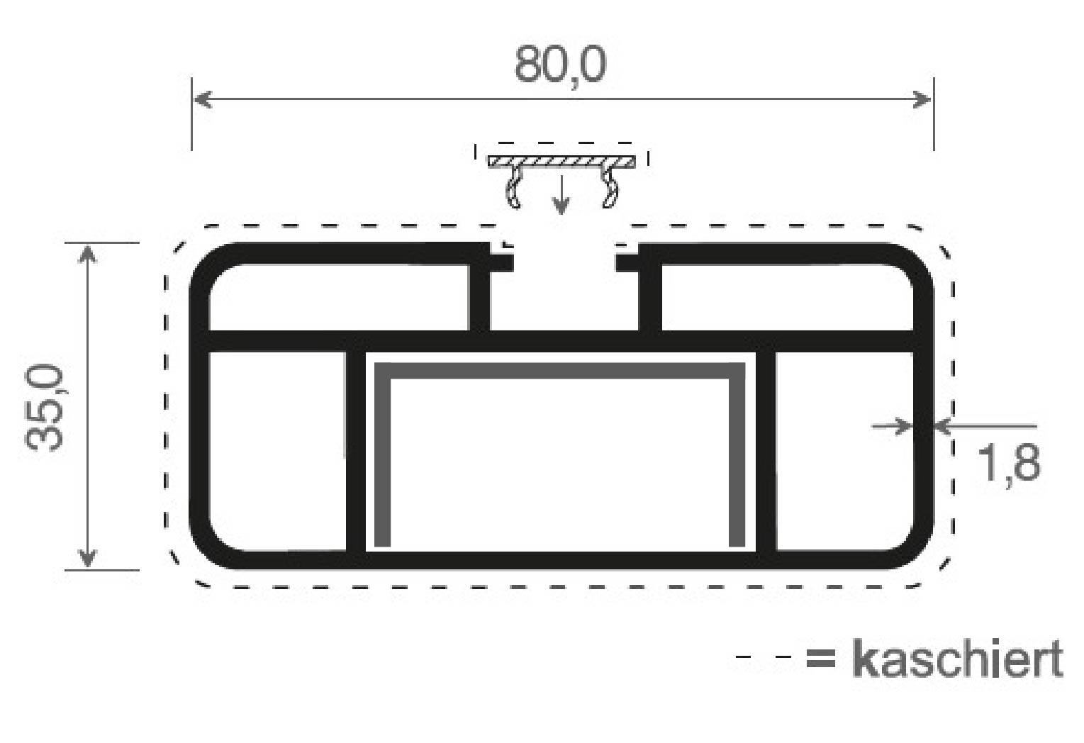 Kunststoff Querriegel 80x35 mit Klippleiste inkl. Alu-U-Verstärkung MIKUPAN® - Weiß  Kunststoff Querriegel 80x35 mit Klippleiste inkl. Alu-U-Verstärkung MIKUPAN® - Weiß