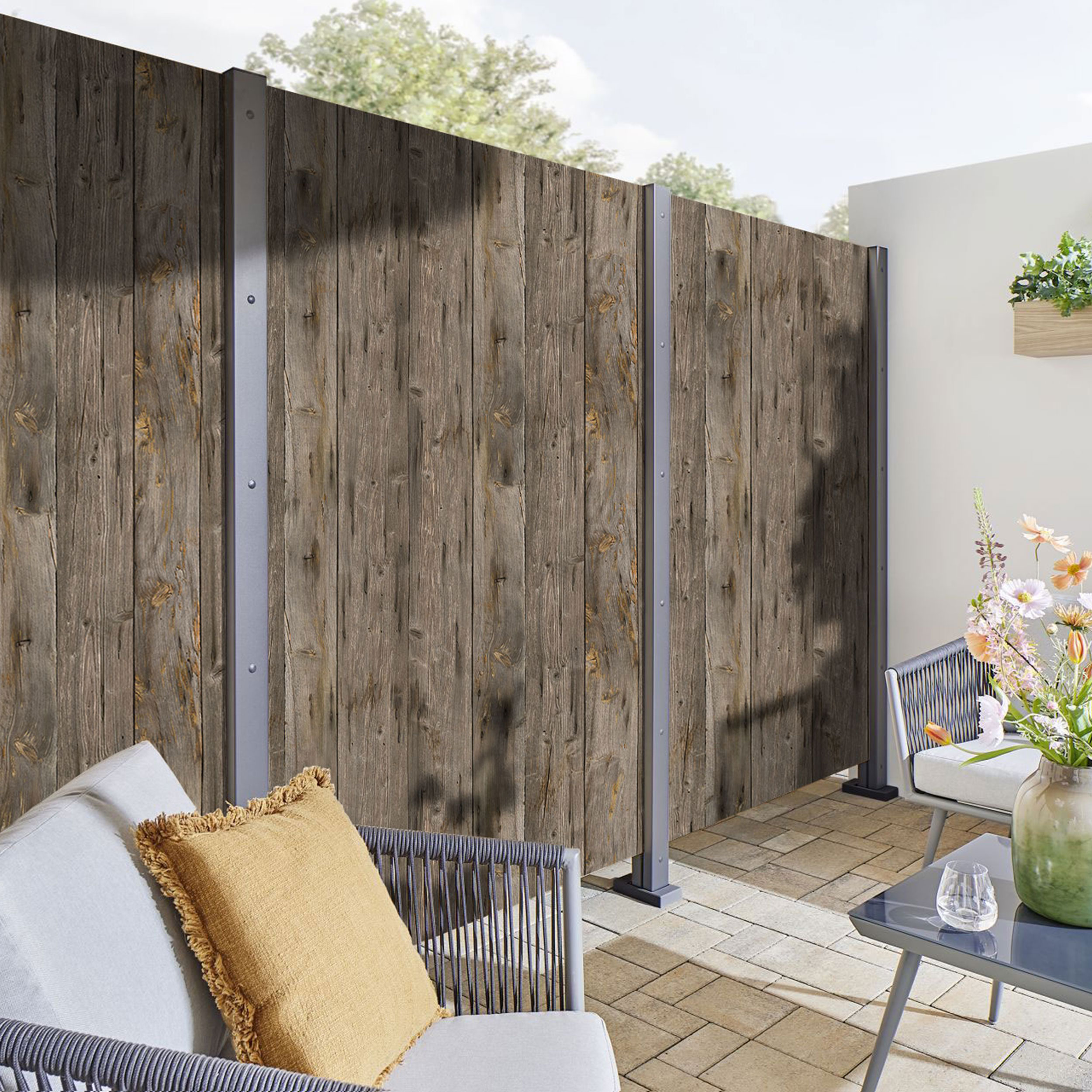 ALUCOM® Sichtschutzzaun modern glatt Holzoptik | Anti Graffiti Beschichtung | Wallis | 1,80 x 1,25 m