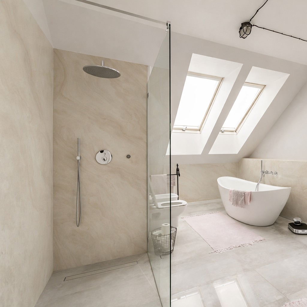 Wandverkleidung Bad Aluverbund - Burgund Beige | ALUCOM® Design Interieur