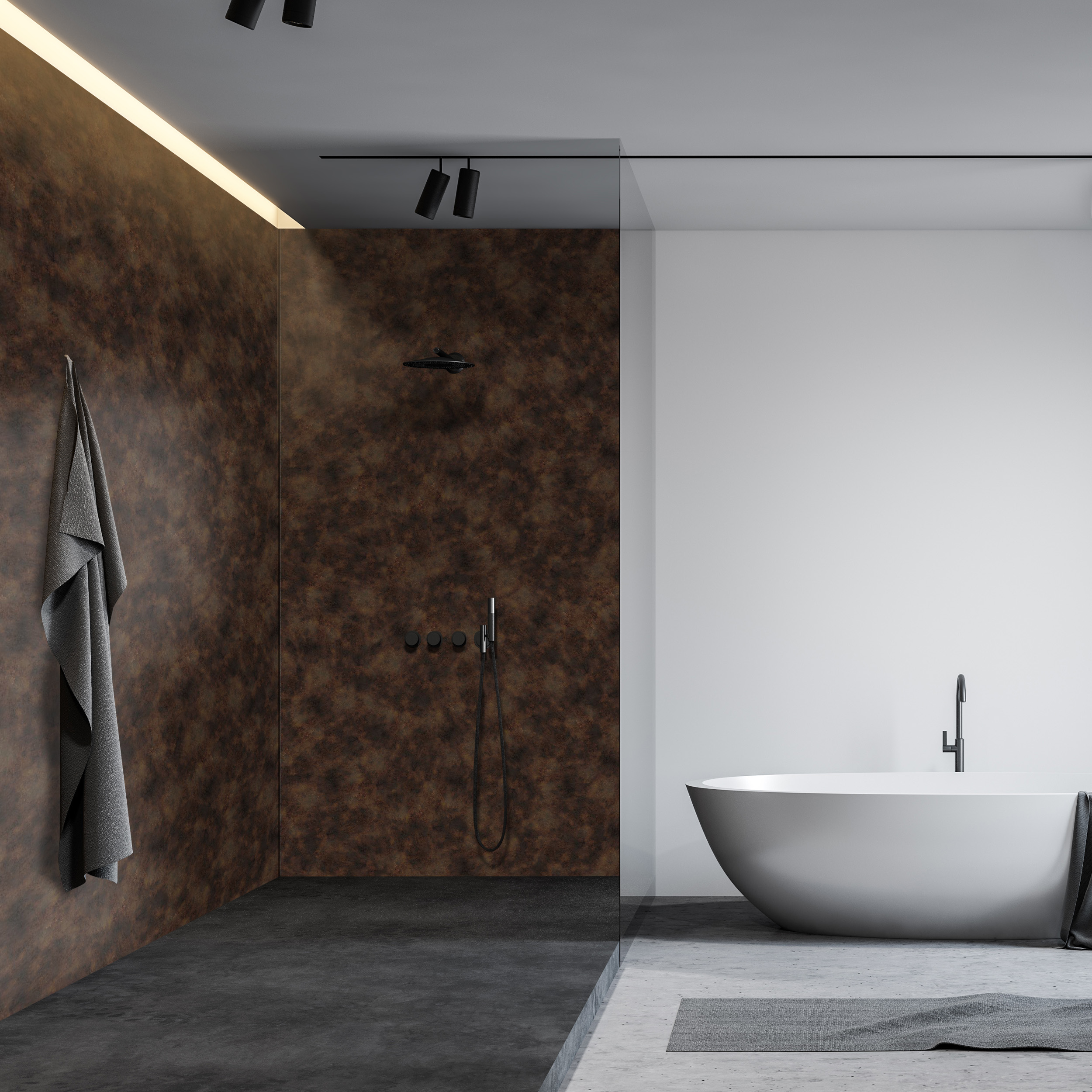 Wandverkleidung Bad Aluverbund - Rost Dunkel | ALUCOM® Design Interieur Wandverkleidung Bad Aluverbund - Rost Dunkel | ALUCOM® Design Interieur