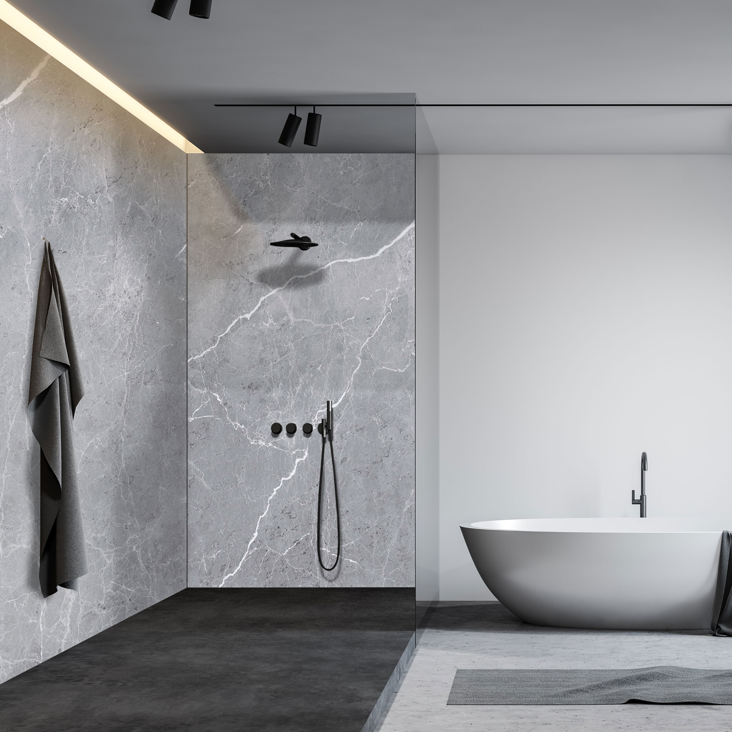 Wandverkleidung Bad Aluverbund - Marmor Silber| ALUCOM® Design Interieur