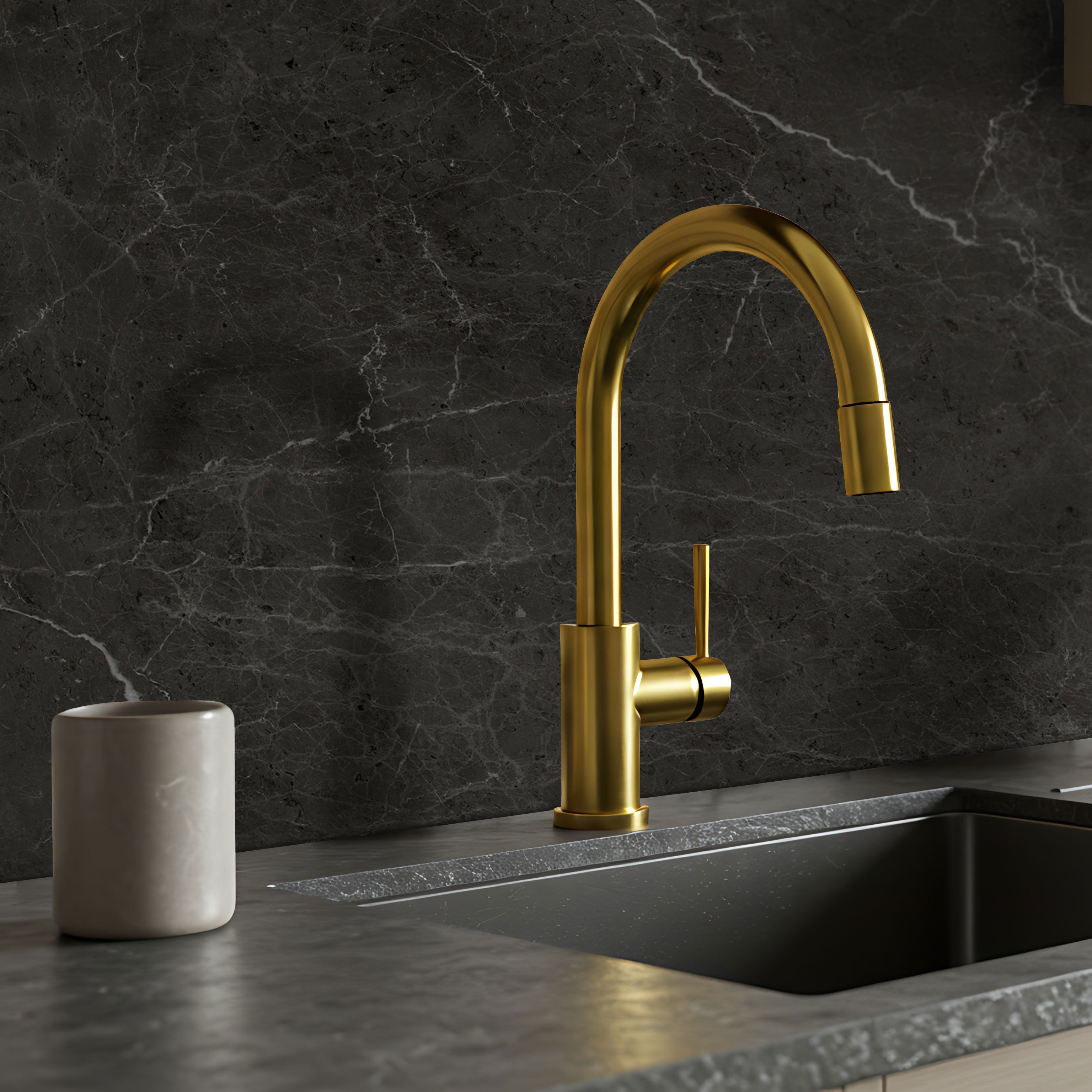  Küchenrückwand Platten ALUCOM® |  Alu Verbundplatten - Marmor Schwarz Supermatt