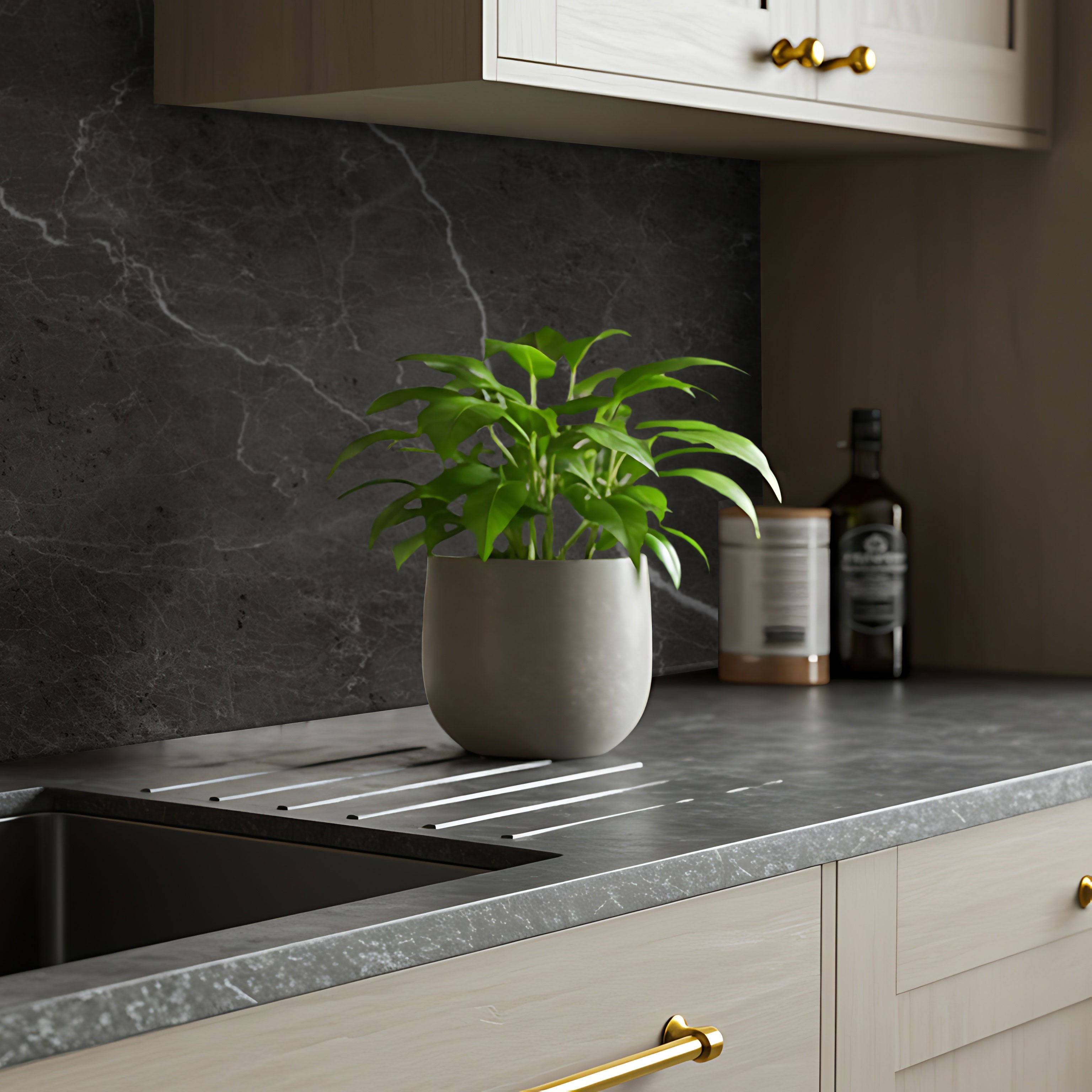  Küchenrückwand Platten ALUCOM® |  Alu Verbundplatten - Marmor Schwarz Supermatt