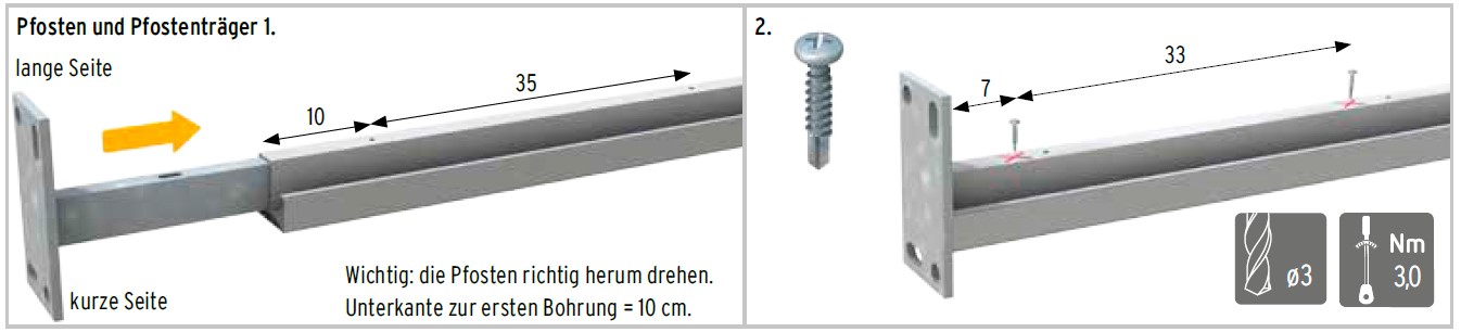 Pfostenträger zum Aufschrauben für ALUCOM® System-Klemmpfosten Pfostenträger zum Aufschrauben für ALUCOM® System-Klemmpfosten