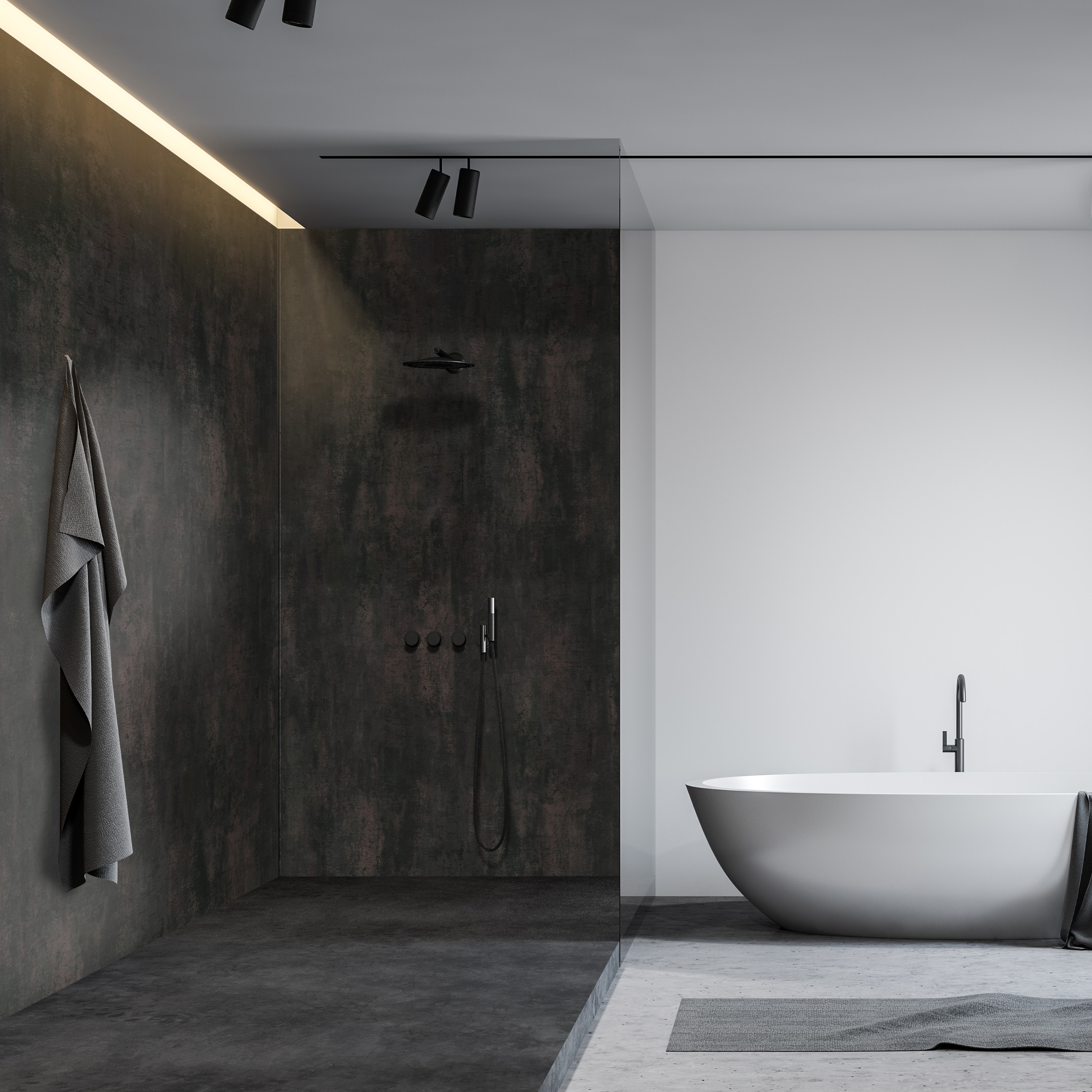 Wandverkleidung Bad Aluverbund - Metall oxidiert | ALUCOM® Design Interieur Wandverkleidung Bad Aluverbund - Metall oxidiert | ALUCOM® Design Interieur