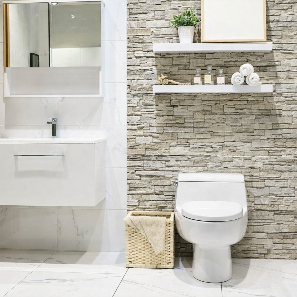 Wandverkleidung Bad Aluverbund - Bruchstein Natur | ALUCOM® Design Interieur