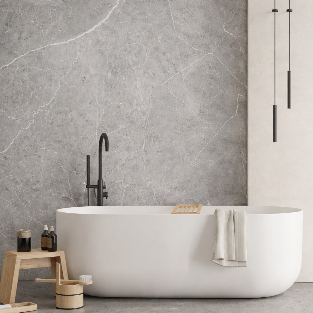 Wandverkleidung Bad Aluverbund - Marmor Silber| ALUCOM® Design Interieur