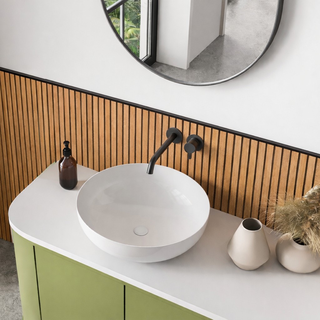 Wandverkleidung Bad Aluverbund - Wildeiche Lamelle | ALUCOM® Design Interieur