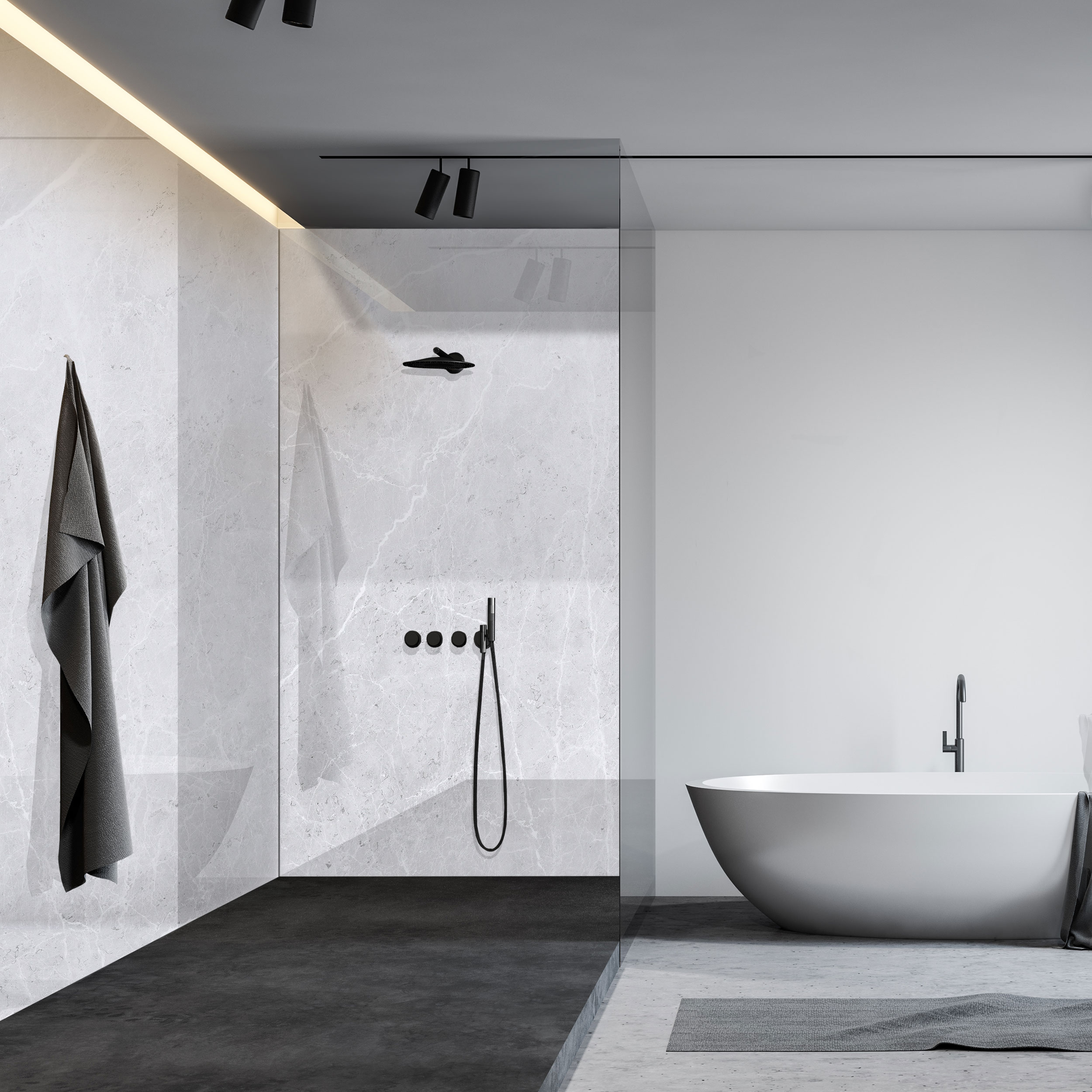 Wandverkleidung Bad Aluverbund - Marmor Weiß Hochglanz | ALUCOM® Design Interieur